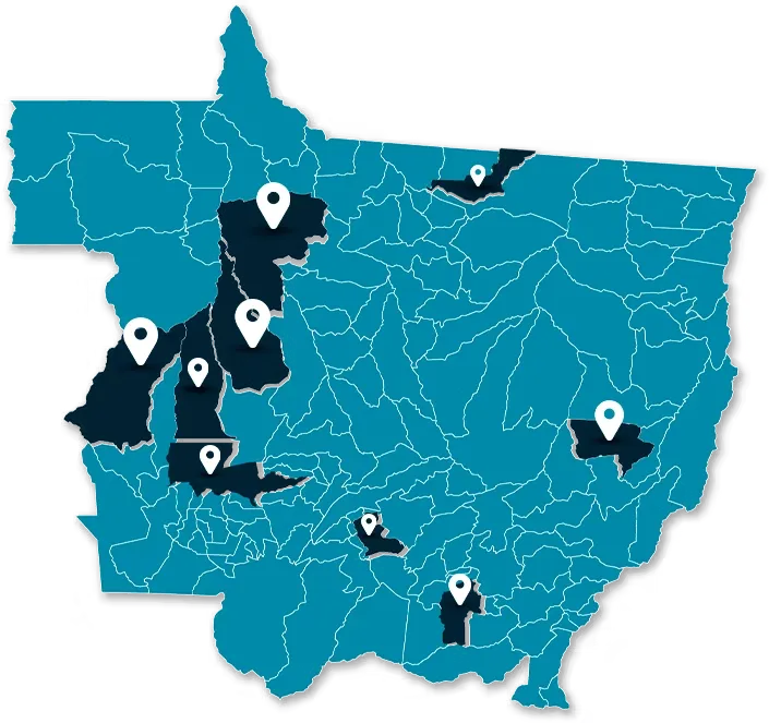 Mapa de atendimento do Projeto Catarata MT